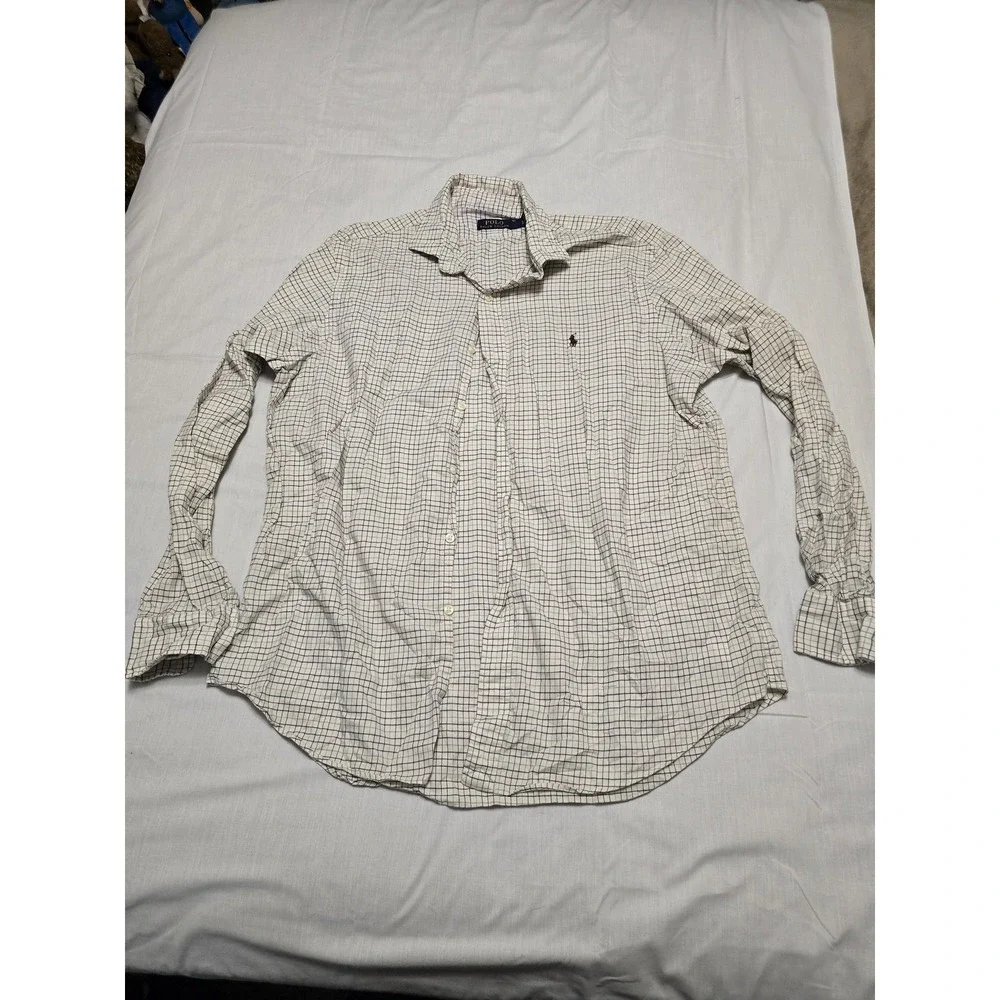 Polo‎ Ralph Lauren Shirt Mens XL Beige Brown Check Plaid Long Sleeve Button Down